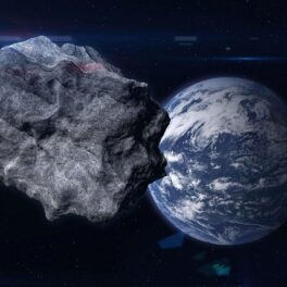 Asteroid imens care se îndreaptă spre Pământ, pe fundal negru, similar cu un asteroid „care poate ucide planete”