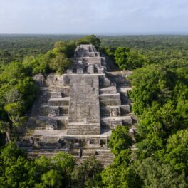 Templul mayaș Calacmul, din America Latină, înconjurat de pădure, similar cu descoperirea care a confirmat o „legendă” locală
